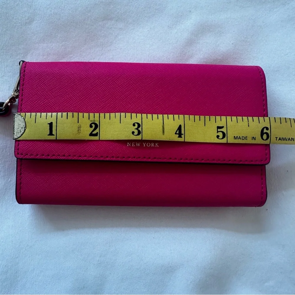 Kate Spade Devin Trifold Wallet Wristlet Pink Saffiano Leather Phone Clutch New
